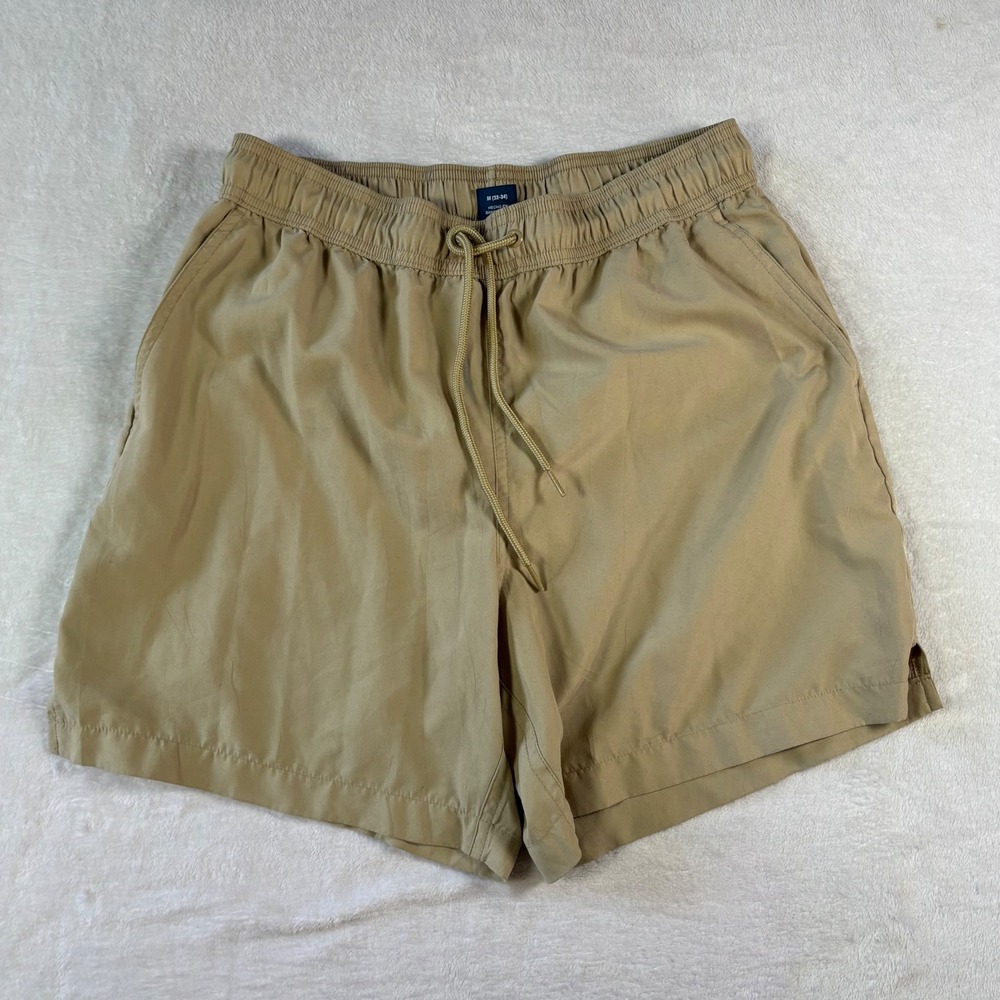 George Mens Khaki Tan Swim Trunks Size M 32-34 Mesh Lined Drawstring Shorts